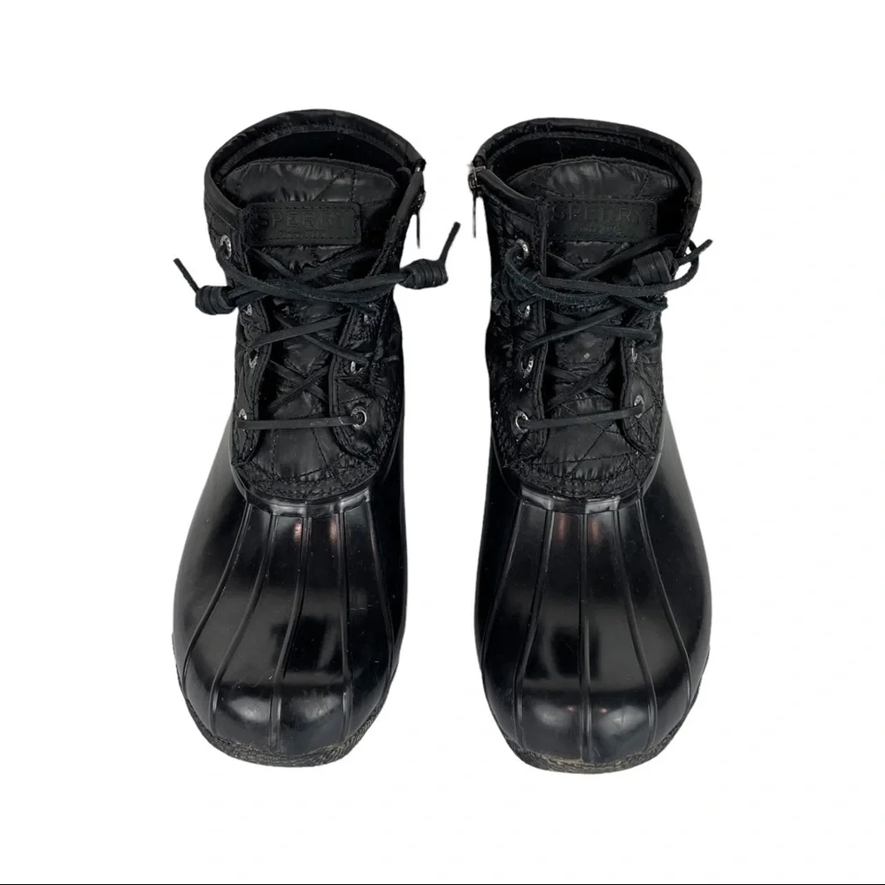 Sperry Womens Saltwater Nylon Quilt Rain Boots Duck Boots Black Sz 8